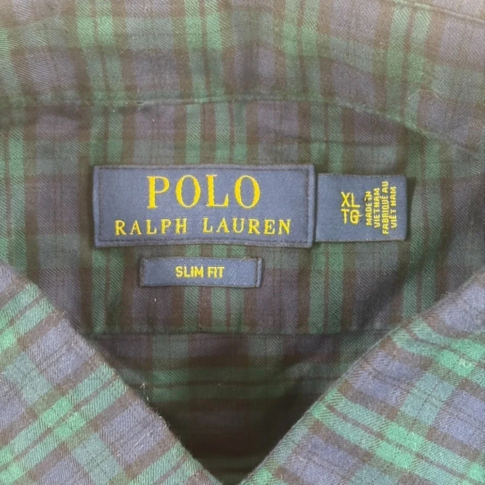 Polo Ralph Lauren Slim Fit Shirt in Green Navy Tartan Plain Men XL Pony NWT $138
